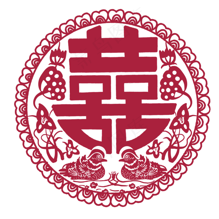 红色花边喜子,免抠元素(2000X2000(DPI:300))psd模版下载