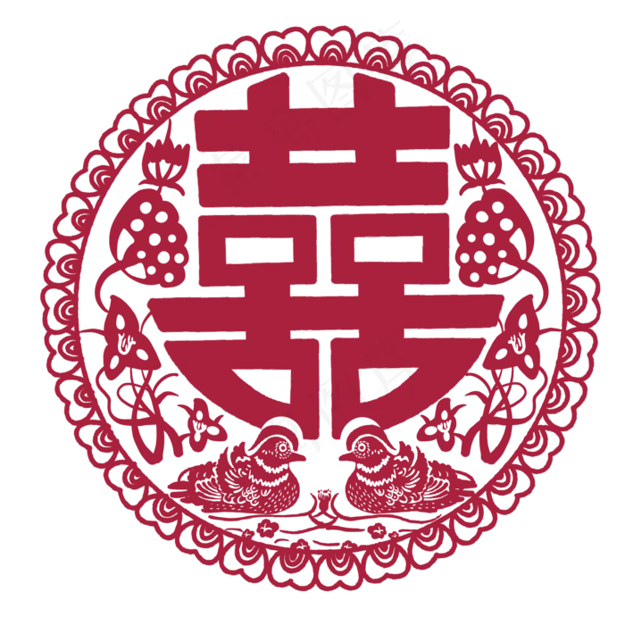 红色花边喜子,免抠元素(2000X2000(DPI:300))psd模版下载