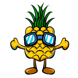 手绘卡通带着墨镜的菠萝元素
