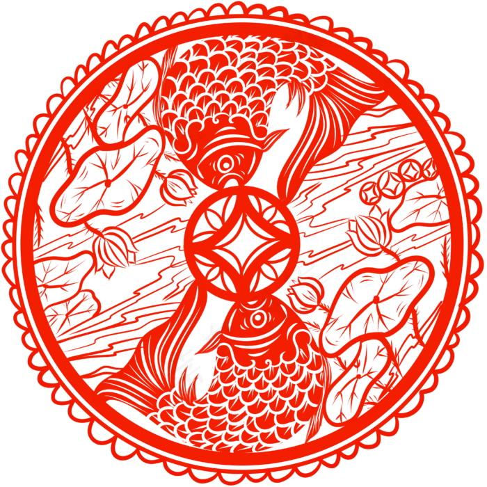 鲤鱼剪纸荷花元素(4000X4000(DPI:300))psd模版下载