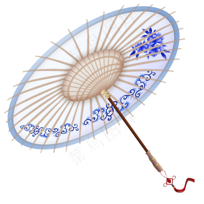 雨伞古风油纸伞青花瓷,免抠元素