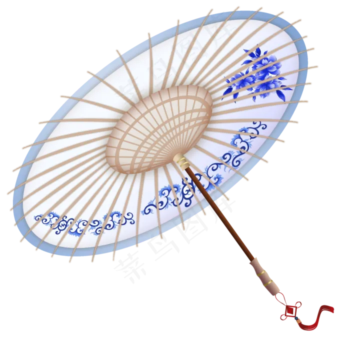 雨伞古风油纸伞青花瓷,免抠元素