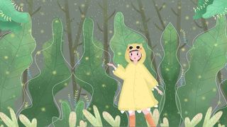 清明节雨季植物小清新女孩雨衣