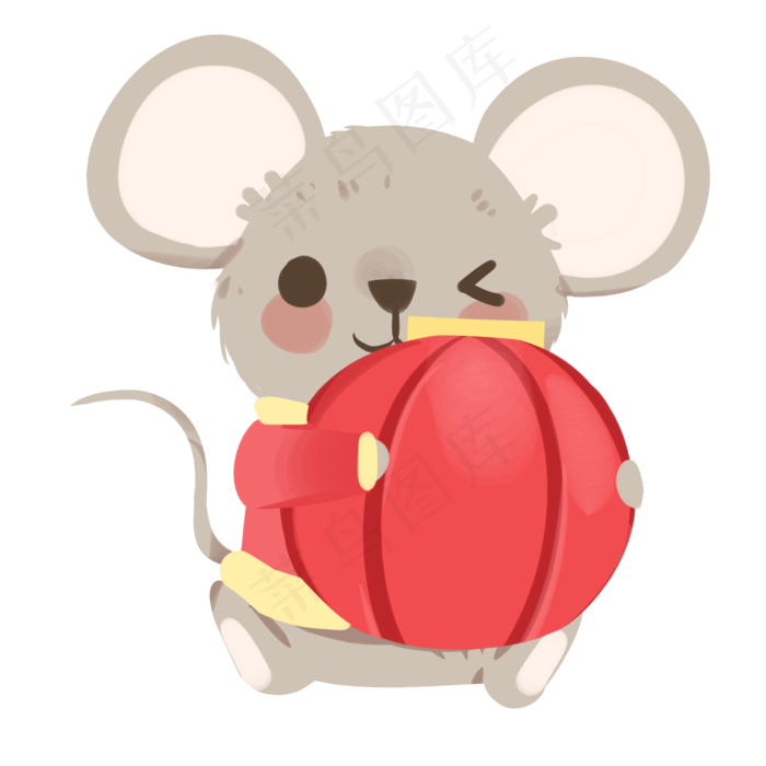 抱着新春灯笼的老鼠,免抠元素