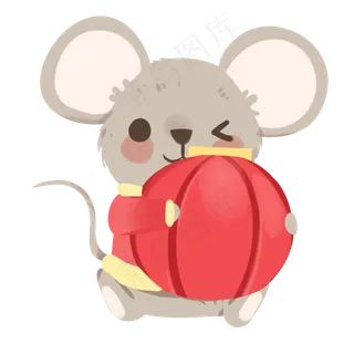抱着新春灯笼的老鼠,免抠元素