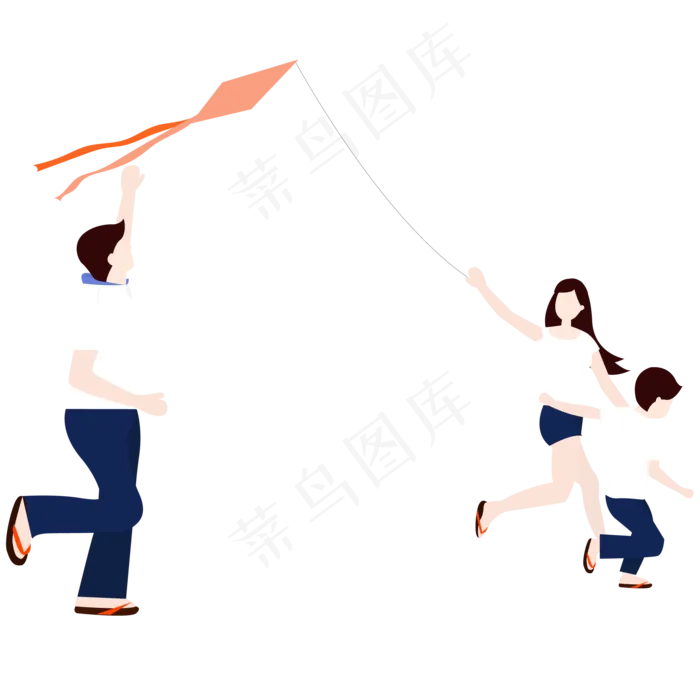 一家人放风筝卡通矢量图