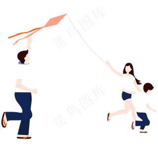 一家人放风筝卡通矢量图