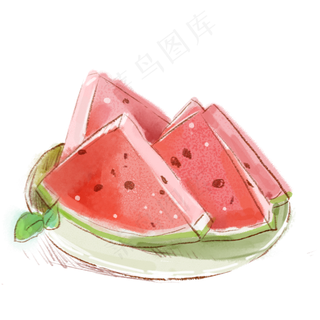 手绘水彩可口水果西瓜,免抠元素