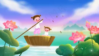 夏日女孩游湖划船