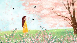 花海女孩欣赏樱花小清新治愈系