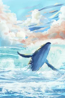 唯美治愈清新海水保护动物夏至春天大海