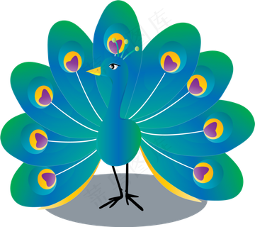 手绘孔雀动物可商用元素,免抠元素