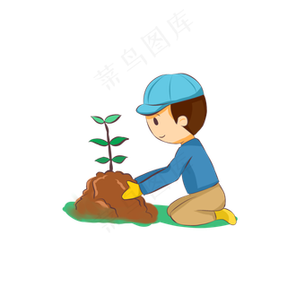 植树节卡通男孩卡通手绘矢量图植