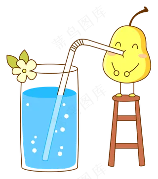 碳酸饮料和可爱卡通拟人化梨子免