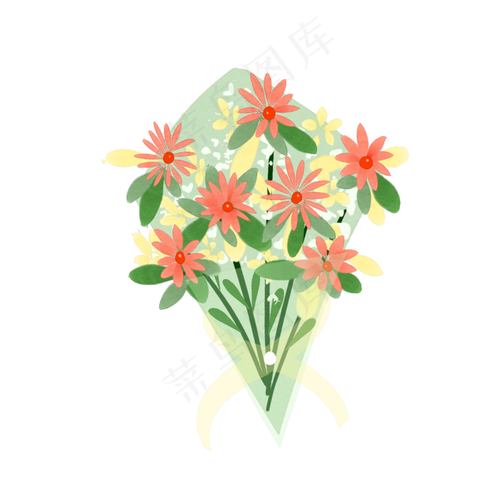 手绘水彩花束素材(2000X2000(DPI:300))psd模版下载