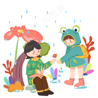 24节气雨水春天森林里面,免抠元素