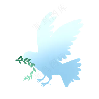 渐变色扁平剪影和平鸽橄榄枝,免抠元素
