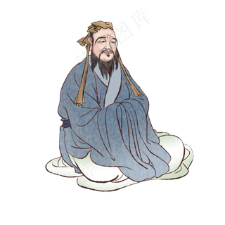古风人物孔子打坐画像,免抠元素