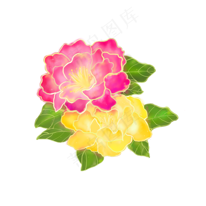手绘红色黄色牡丹花素材(2000X2000(DPI:300))psd模版下载