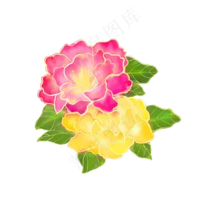 手绘红色黄色牡丹花素材