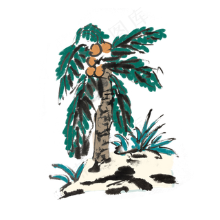椰树夏日美味椰子手绘