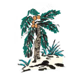 椰树夏日美味椰子手绘