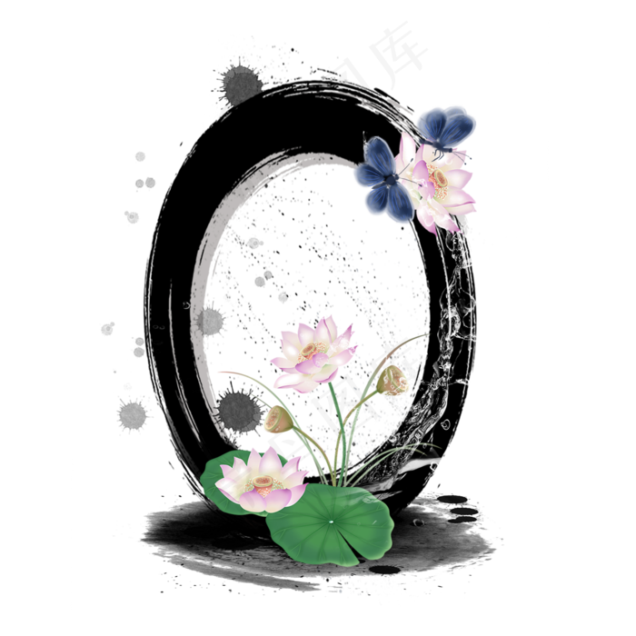 水墨荷花数字0(2000*2000px 	      )psd模版下载