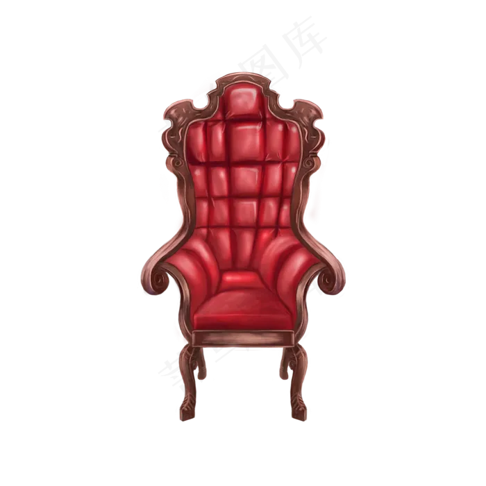 手绘女王的红色单人椅子,免抠元素(2000X2000(DPI:300))psd模版下载