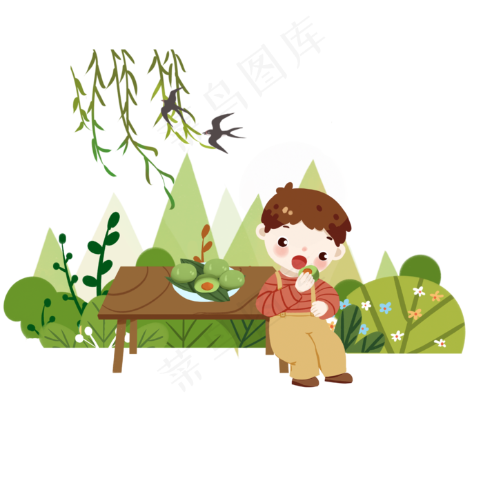 清明节吃青团的小孩