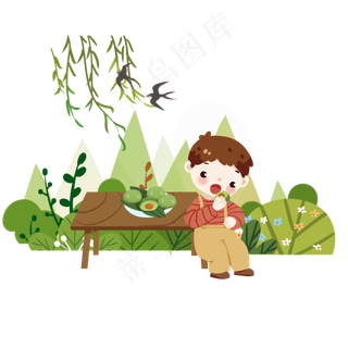 清明节吃青团的小孩