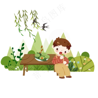 清明节吃青团的小孩