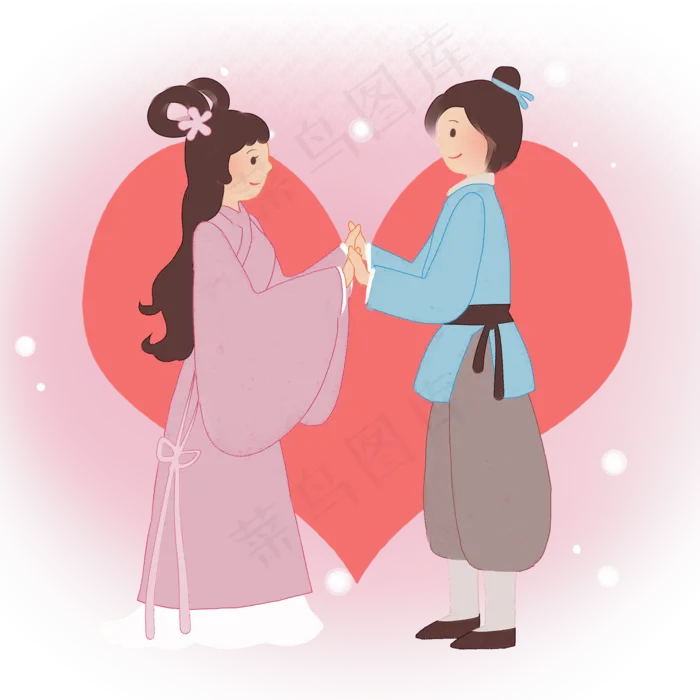 牛郎织女牵手七夕浪漫情人节情侣,免抠元素