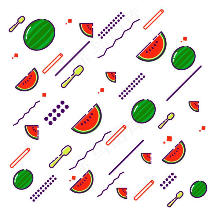 漂浮元素水果西瓜MBE风格彩色ai矢量模版下载