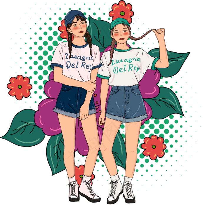 现代时尚小清新女孩插图