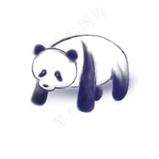 中国风水彩大熊猫水彩黑蓝香烟公