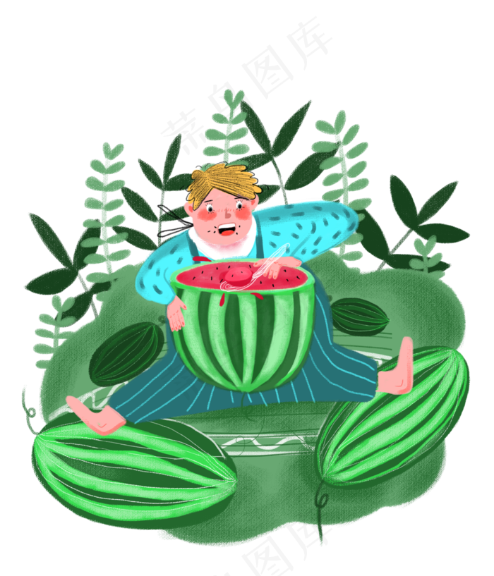 夏日吃西瓜消夏大暑小暑(3000X3500(DPI:300))psd模版下载