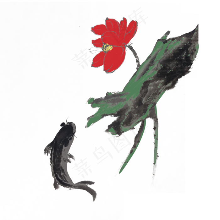 夏季水墨荷花鱼手绘(4000X4000(DPI:300))psd模版下载
