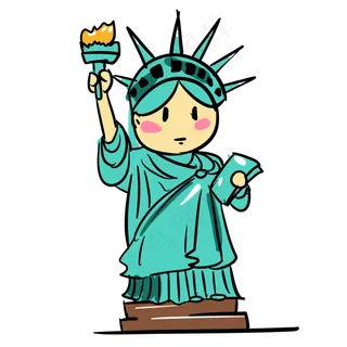 Q版自由女神手绘商用元素,免抠元素