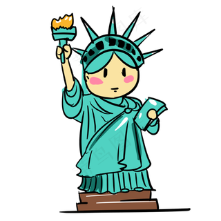 Q版自由女神手绘商用元素,免抠元素