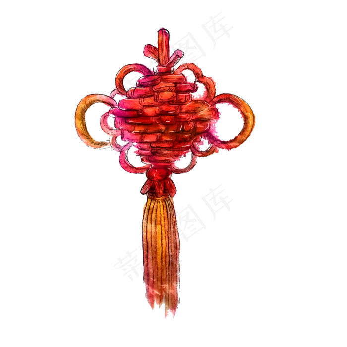 中国结水墨国画装饰过年春节PNG,免抠元素