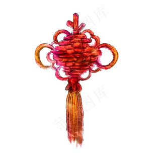 中国结水墨国画装饰过年春节PNG,免抠元素