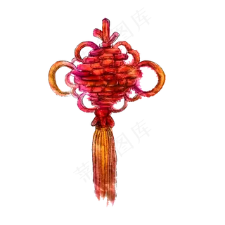 中国结水墨国画装饰过年春节PNG,免抠元素