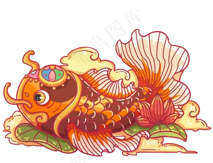 国潮风大鲤鱼国风,免抠元素