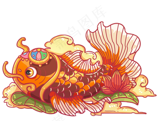 国潮风大鲤鱼国风,免抠元素