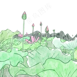 创意水彩风格荷花荷叶PSD源文件