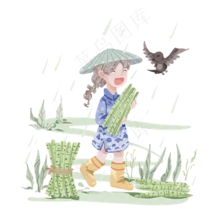 谷雨劳动的小女孩