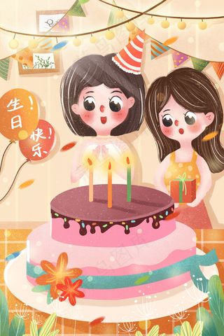小清新女孩许愿吃蛋糕过生日