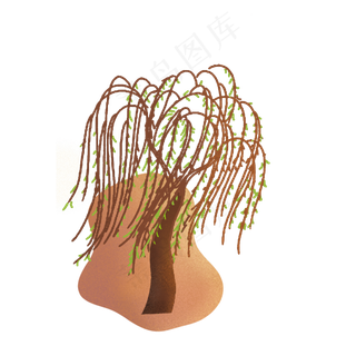 手绘卡通刚发芽的柳叶