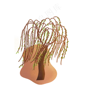 手绘卡通刚发芽的柳叶