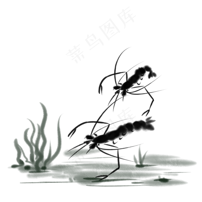 中国风复古水墨虾,免抠元素